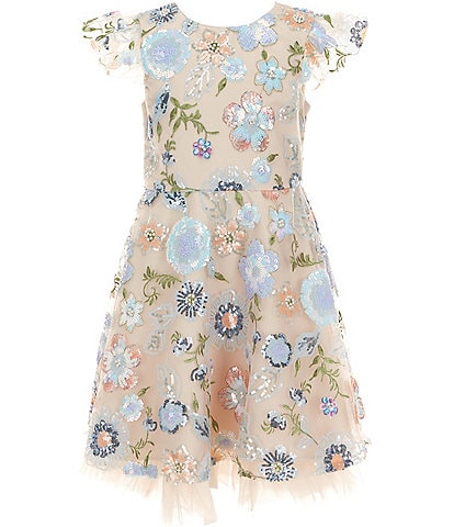 Rare Editions Big Girls Short-Sleeve Sequin-Embellished Floral-Embroidered Fit-And-Flare Dress