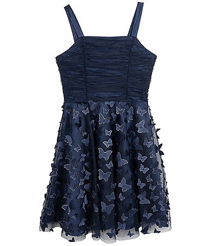 Rare Editions Big Girls Sleeveless 3D Butterfly-Appliqued Mesh-Overlay Skirted Fit-And-Flare Dress