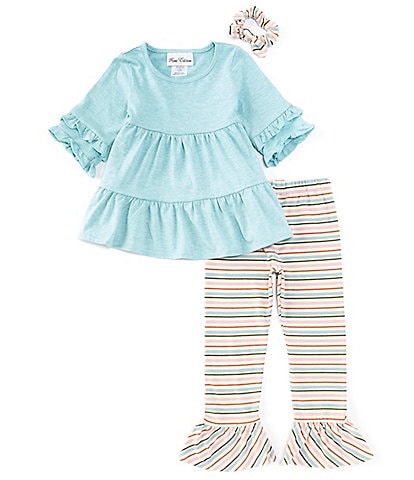 Rare Editions Little Girls 2T-4T Ruffle Sleeve Solid Heathered Top & Striped Leggings Set