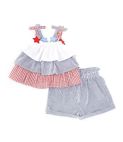 Rare Editions Little Girls 2T-4T Sleeveless Americana Color Block Seersucker Top & Striped Seersucker Shorts Set