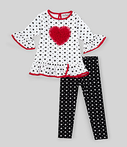 Rare Editions Little Girls 2T-6X 3/4 Sleeve Soutache Heart Motif Heart Printed T-Shirt & Heart Printed Leggings Set