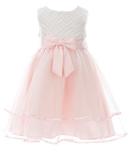 Rare Editions Little Girls 2T-6X Basketweave-Bodice/Mesh Two-Tier Skirted Fit-And-Flare Dress