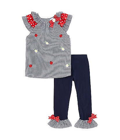 Rare Editions Little Girls 2T-6X Solid Knit with Printed Ruffles Unicorn  Applique Top & Printed Leggings Set