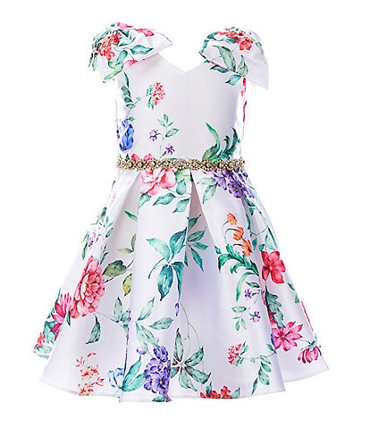 Rare Editions Little Girls 2T-6X Floral Mikado Bow Sleeve Dress