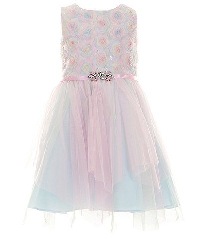 Rare Editions Little Girls 2T-6X Floral-Soutache Bodice/Multicolor Handkerchief-Hem Fit-And-Flare Dress