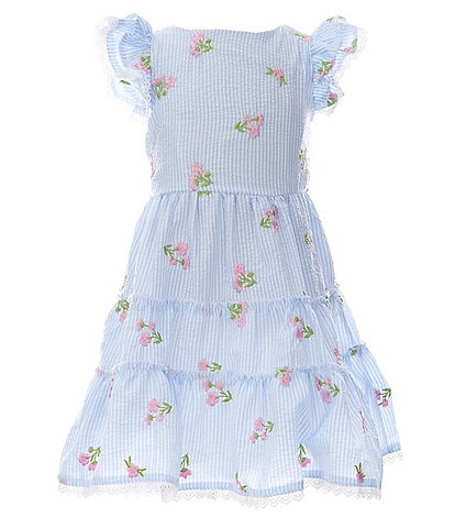 Rare Editions Little Girls 2T-6X Flutter-Sleeve Embroidered Seersucker Tiered Fit-And-Flare Dress