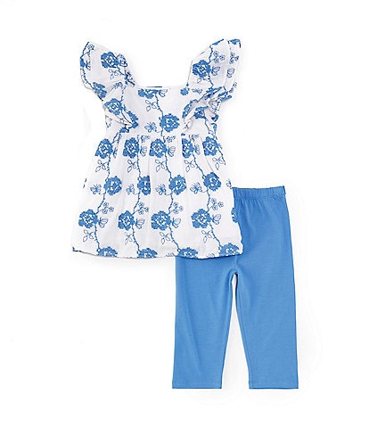 Rare Editions Little Girls 2T-6X Flutter-Sleeve Embroidered Woven Shift Dress & Solid Leggings Set