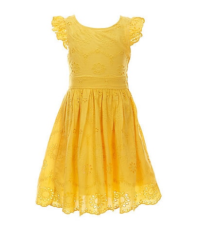 Rare Editions Little Girls 2T-6X Flutter Sleeve Eyelet Bow Back Dress