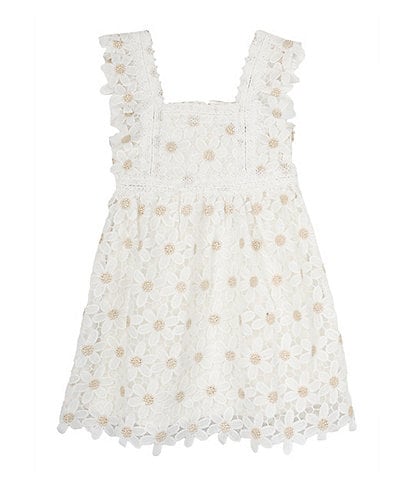 Rare Editions Little Girls 2T-6X Flutter-Sleeve Glitter-Accented Floral Lace Fit & Flare Dress