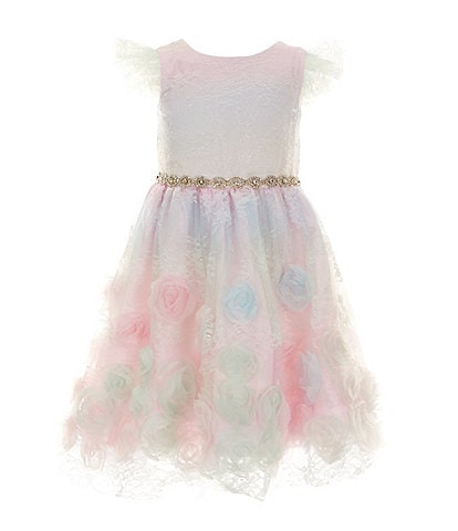 Rare Editions Little Girls 2T-6X Flutter-Sleeve Glitter-Accented Patterned-Lace Bodice/Soutache-Skirted Fit-And-Flare Dress