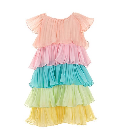 Rare Editions Little Girls 2T-6X Flutter-Sleeve Rainbow Ombre Color Block Ruffle Dress