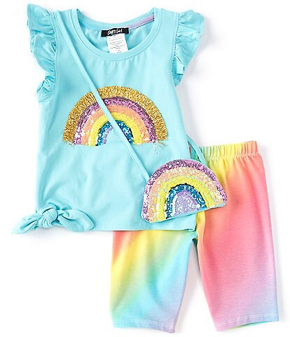 Rare Editions Little Girls 2T-6X Flutter-Sleeve Rainbow Tee & Tie-Dye Biker Shorts Set