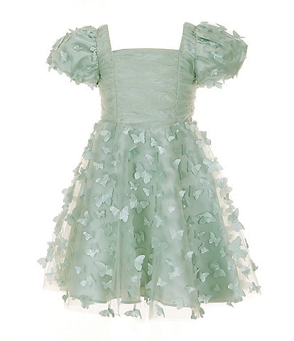 Rare Editions Little Girls 2T-6X Flutter-Sleeve Ruched-Bodice Butterfly-Appliqued Fit-And-Flare Dress