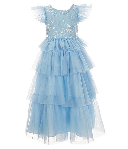 Rare Editions Little Girls 2T-6X Flutter-Sleeve Sequin-Accented/Tiered Mesh-Skirted Ballgown