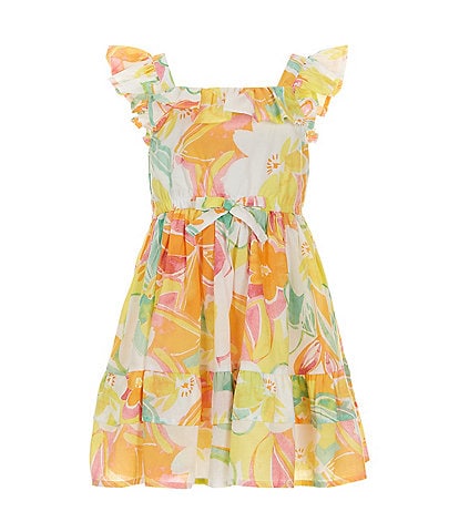 Rare Editions Little Girls 2T-6X Flutter-Strap Abstract/Floral-Print Fit-And-Flare Dress