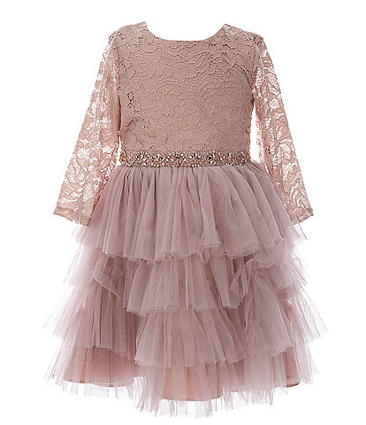 Rare Editions Little Girls 2T-6X Glitter Stretch Lace Tiered Mesh Dress
