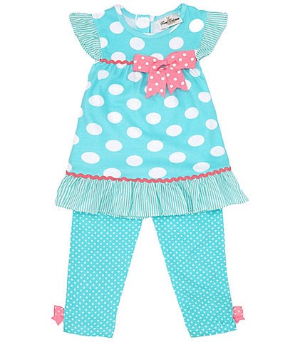Rare Editions Little Girls 2T-6X Large Dot/Stripe Fit-And-Flare Dress & Solid Leggings Set