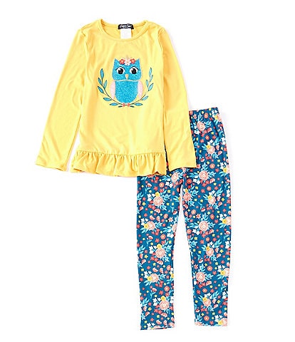 Rare Editions Little Girls 2T-6X Long-Sleeve Owl-Appliqued Tunic Top & Floral-Printed Leggings Set