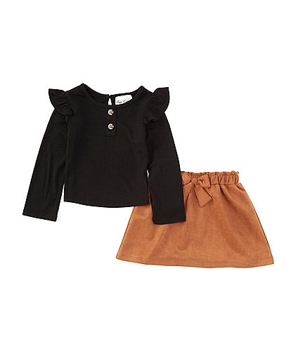 Rare Editions Little Girls 2T-6X Long-Sleeve Rib-Knit Top & Faux-Suede Skirt Set