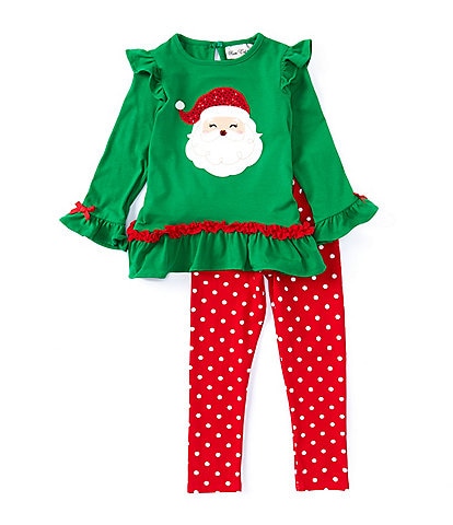 Rare Editions Little Girls 2T-6X Long-Sleeve Santa Face-Appliqued Tunic Top & Dotted Leggings Set