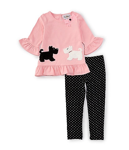 Rare Editions Little Girls 2T-6X Long-Sleeve Scottie Dog Tunic Top & Dotted Leggings Set