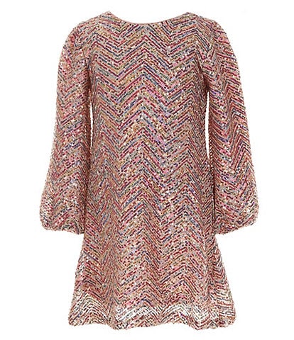 Rare Editions Little Girls 2T-6X Long Sleeve Sequin-Embellished Chevron-Patterned Shift Dress
