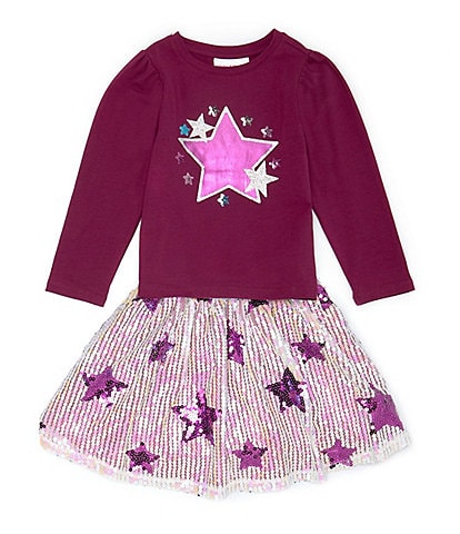 Girls Like Us Little Girls 2T-6X Long Sleeve Sequin-Embellished Star-Graphic T-Shirt & Sequin-Embellished Star-Printed Skirt Set