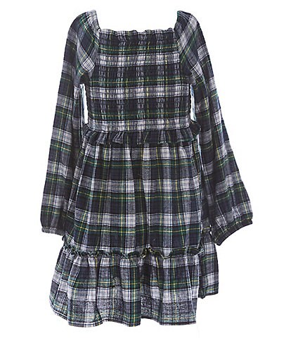 Rare Editions Little Girls 2T-6X Long-Sleeve Smocked Twill Plaid A-Line Dress