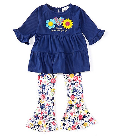 Rare Editions Little Girls 2T-6X Long-Sleeve Tunic Top & Floral-Printed Flared-Leg Pant 2-Piece Set