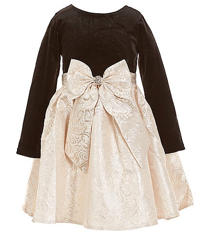 Rare Editions Little Girls 2T-6X Long-Sleeve Velvet-Bodice/Shirred Brocade Fit-And-Flare Dress