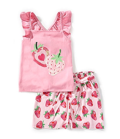 Rare Editions Little Girls 2T-6X Months Sleeveless Strawberry-Motif Tank Top & Strawberry-Printed Shorts Set
