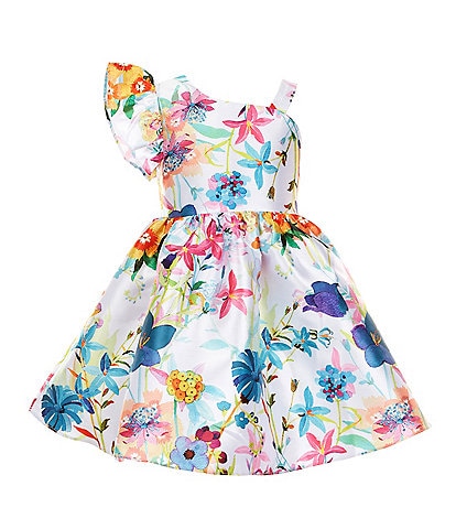 Rare Editions Little Girls 2T-6X One-Shoulder Floral Mikado Fit-And-Flare Dress