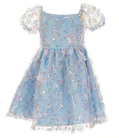 Rare Editions Little Girls 2T-6X Puffed Sleeve Sequin-Embellished Floral-Soutache Fit & Flare Dress