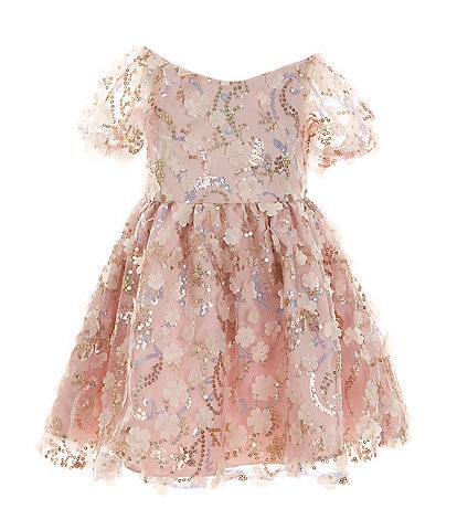 Rare Editions Little Girls 2T-6X Puffed Sleeve Sequin-Embellished Floral-Soutache Fit & Flare Dress