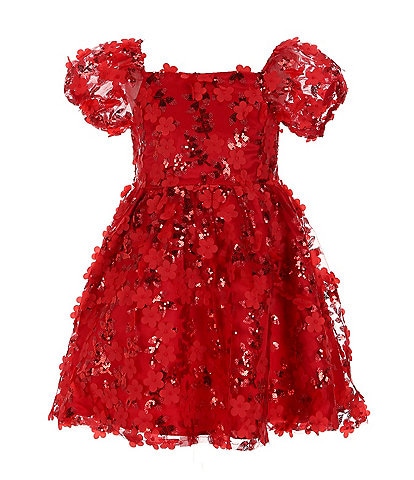 Rare Editions Little Girls 2T-6X Puffed Sleeve Sequin-Embellished Floral-Soutache Fit & Flare Dress