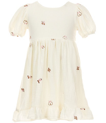 Rare Editions Little Girls 2T-6X Puffed-Sleeve Western-Inspired Embroidered Gauze Fit-And-Flare Dress