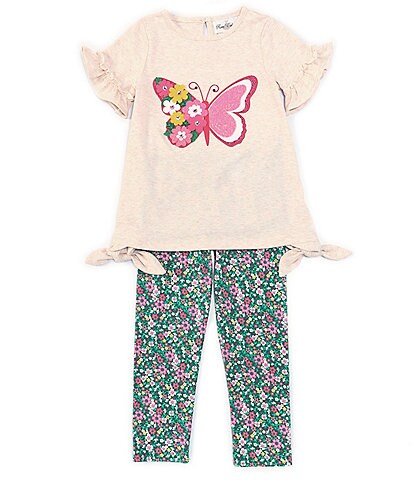 Rare Editions Little Girls 2T-6X Short-Sleeve Butterfly-Applique Tunic Top & Floral Leggings Set