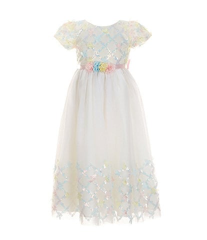 Rare Editions Little Girls 2T-6X Short Sleeve Iridescent-Sequin Fit-And-Flare Dress