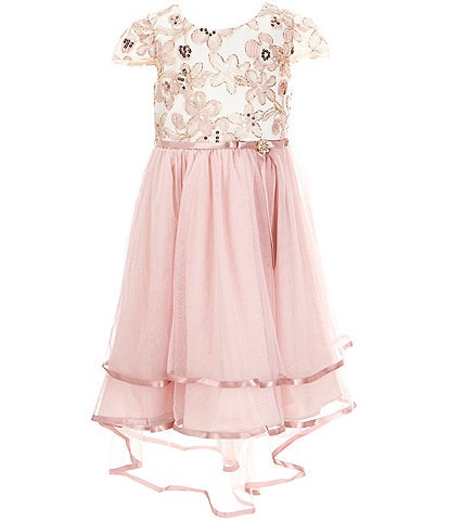 Rare Editions Little Girls 2T-6X Short Sleeve Sequin-Embellished Bodice/Asymmetrical Mesh Skirted Ballgown