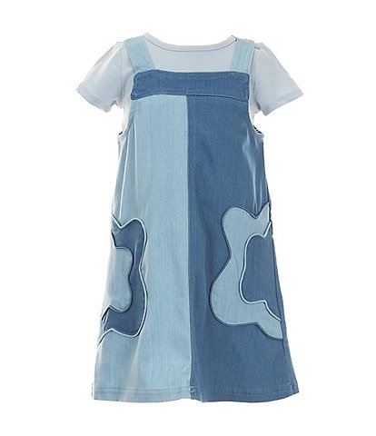 Rare Editions Little Girls 2T-6X Sleeveless Appliqued Color Block Jumper Dress & Short Sleeve Rib-Knit T-Shirt