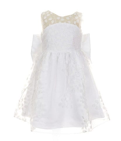 Rare Editions Little Girls 2T-6X Sleeveless Bow-Accented Embroidered Mesh Fit-And-Flare Dress