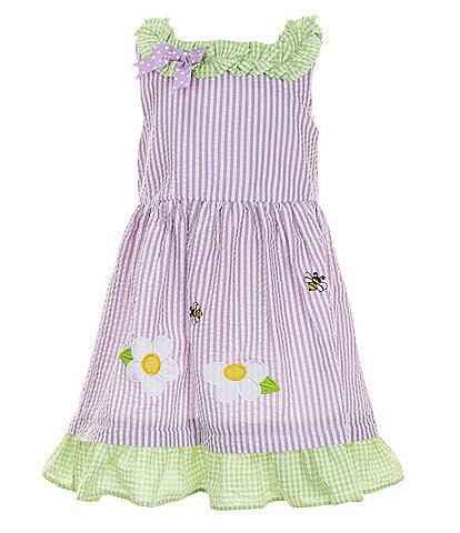 Rare Editions Little Girls 2T-6X Sleeveless Checked Seersucker Flower-Appliqued Dress