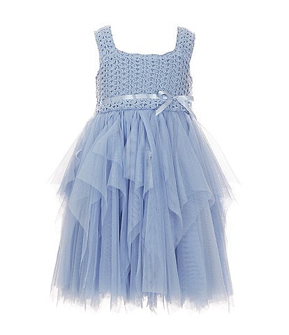 Rare Editions Little Girls 2T-6X Sleeveless Crocheted-Bodice/Layered-Mesh-Skirted Fit-And-Flare Dress