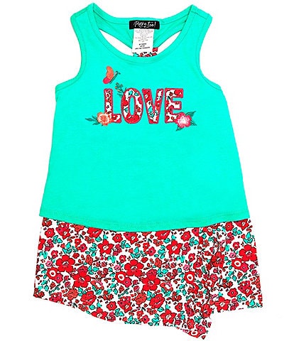 Rare Editions Little Girls 2T-6X Sleeveless Love Tank Top & Floral Print Skort Set