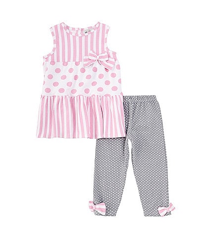 Rare Editions Little Girls 2T-6X Large Dot/Stripe Fit-And-Flare Dress &  Solid Leggings Set