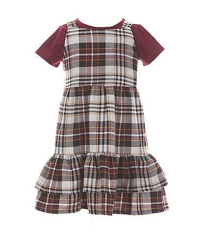 Rare Editions Little Girls 2T-6X Sleeveless Plaid Jumper Dress & Solid Short Sleeve Tee Set