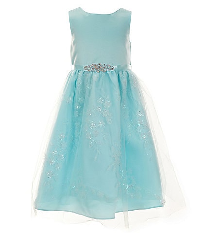 Rare Editions Little Girls 2T-6X Sleeveless Satin-Bodice/Shirred Glitter-Accented Sequin-Embellished-Skirted Ballgown