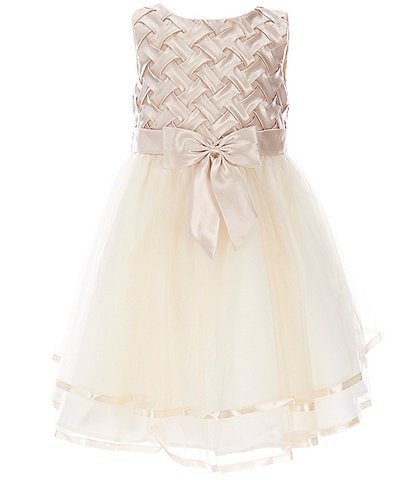 Rare Editions Little Girls 2T-6X Sleeveless Satin Ribbon Basket Weave Bow Detail Tiered Mesh Dress