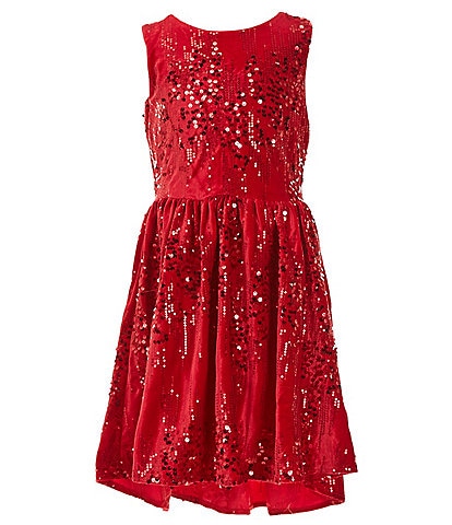 Rare Editions Little Girls 2T-6X Sleeveless Sequin-Embellished Velvet High-Low-Hem Fit-And-Flare Dress