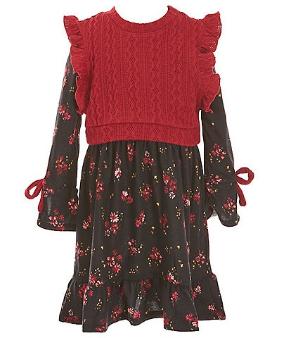 Rare Editions Little Girls 2T-6X Sleeveless Solid Sweater Knit Vest & Floral-Printed Fit And Flare Dress Set